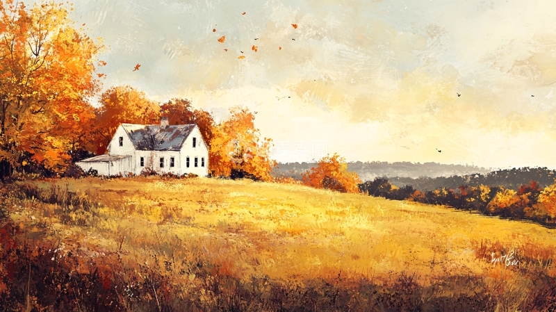 高清大图下载【趣麦麦图】唯美秋天风景油画