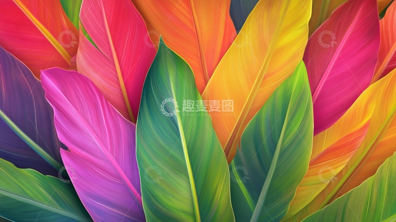 高清大图下载【趣麦麦图】彩色芭蕉叶3