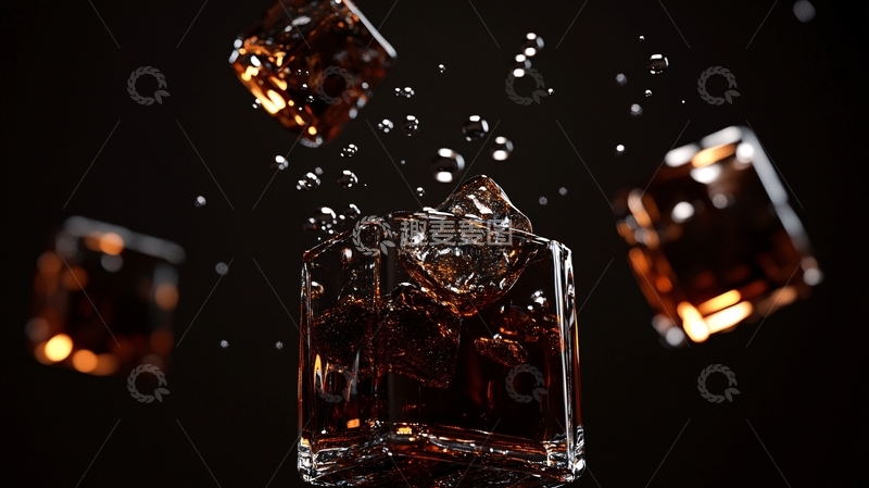 高清大图下载【趣麦麦图】威士忌加冰块酒杯