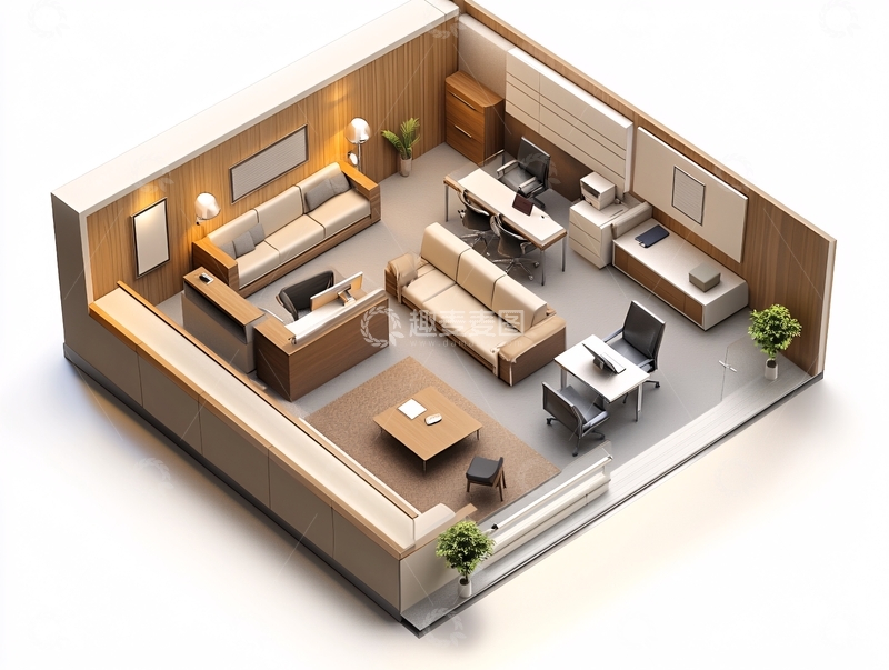 高清大图下载【趣麦麦图】房间布局立体效果图1