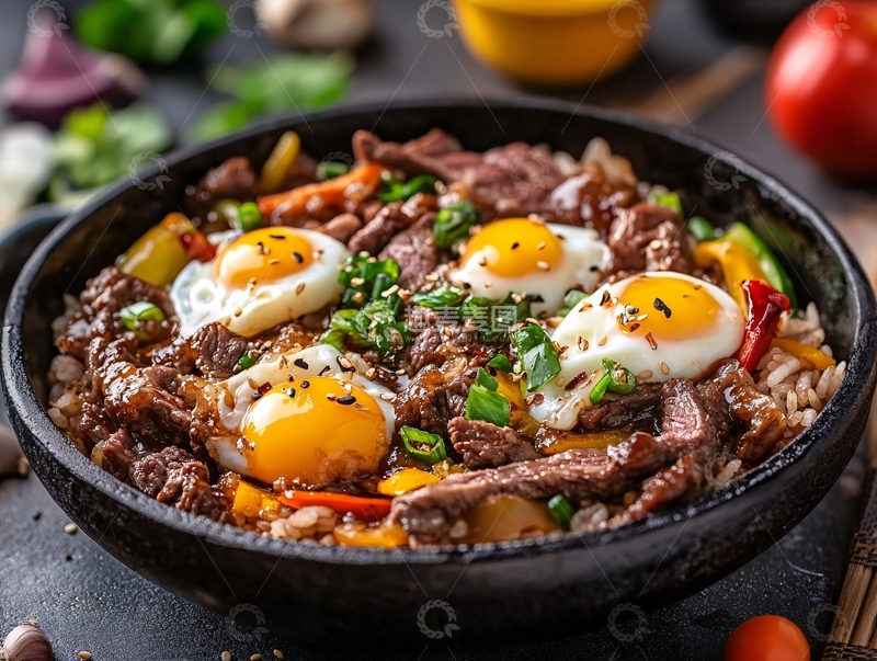 高清大图下载【趣麦麦图】石锅牛肉窝蛋饭