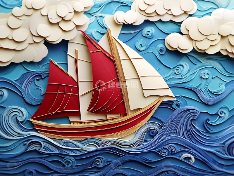 高清大图下载【趣麦麦图】剪纸帆船