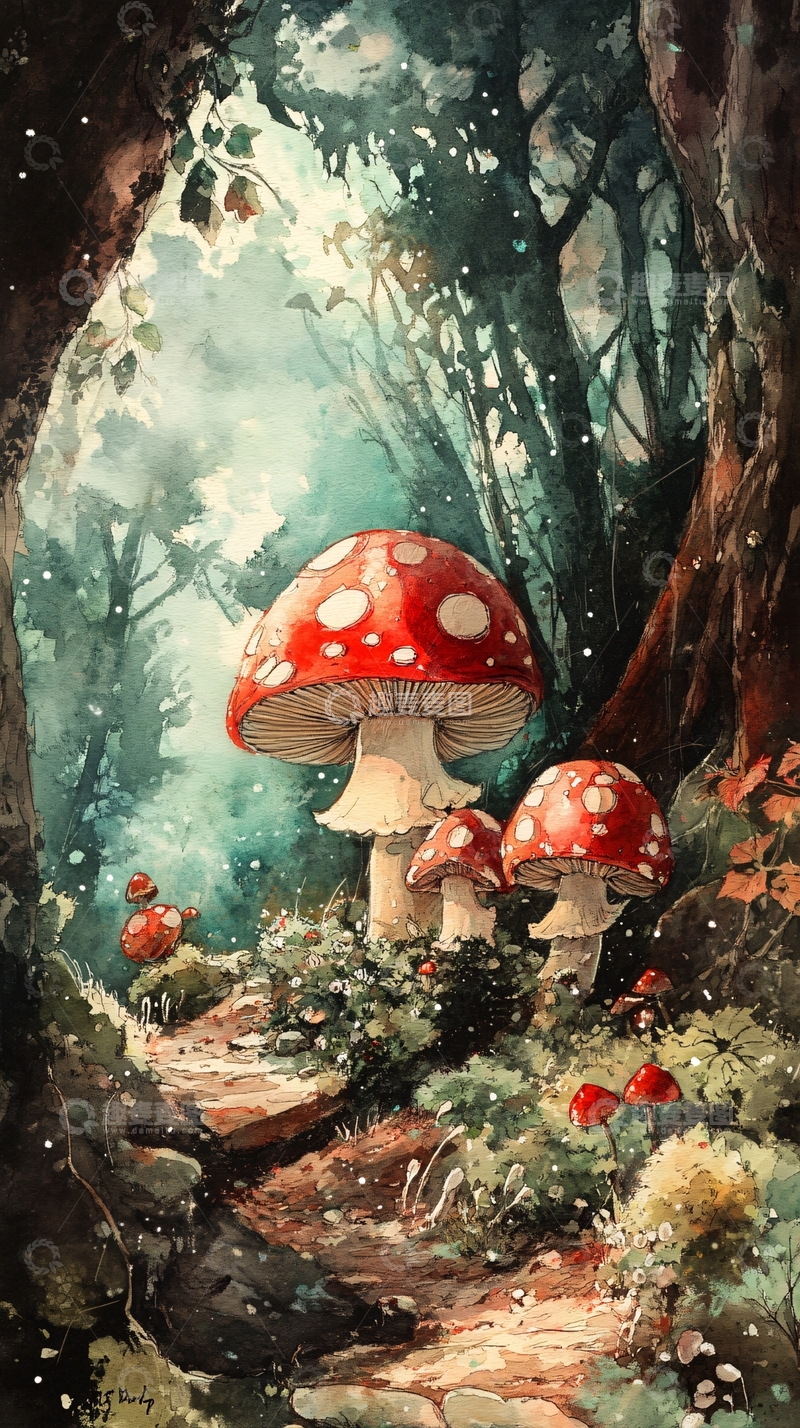 高清大图下载【趣麦麦图】蘑菇屋插画2