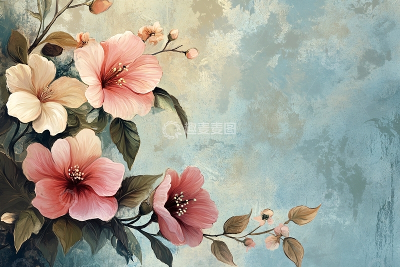 高清大图下载【趣麦麦图】手绘花卉壁画