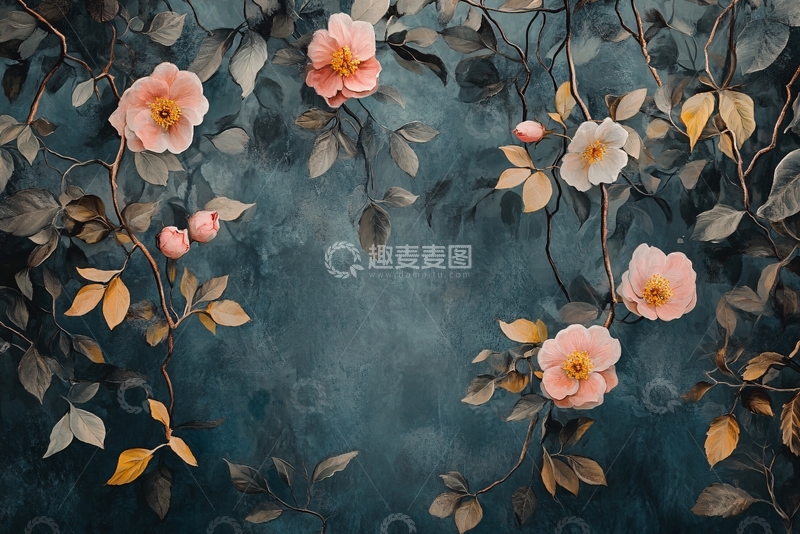 高清大图下载【趣麦麦图】森系粉橙色花朵背景1