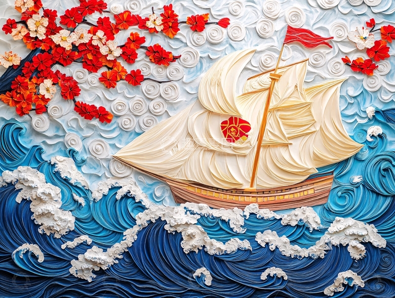 高清大图下载【趣麦麦图】一帆风顺壁画