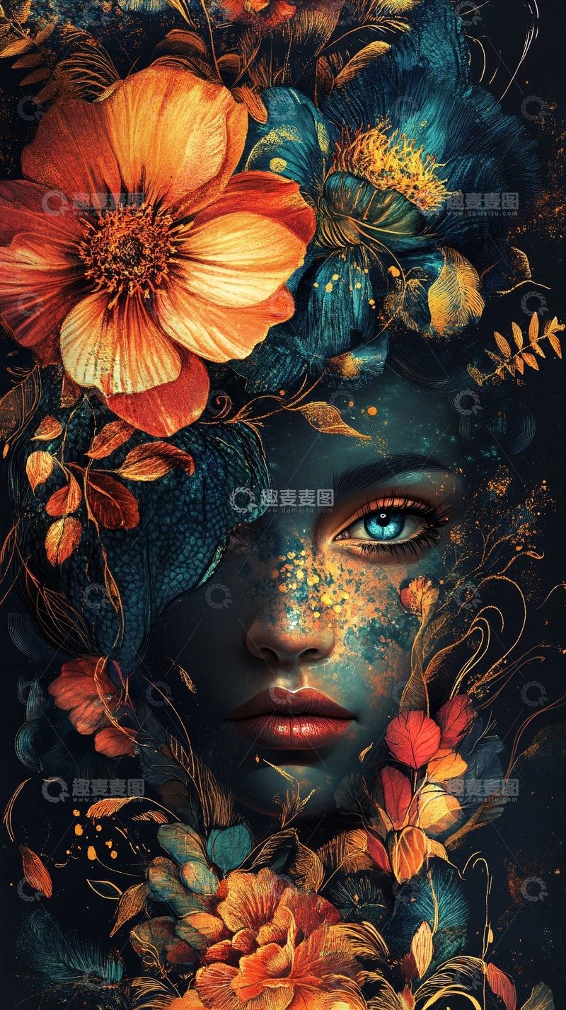 高清大图下载【趣麦麦图】花纹女性肖像