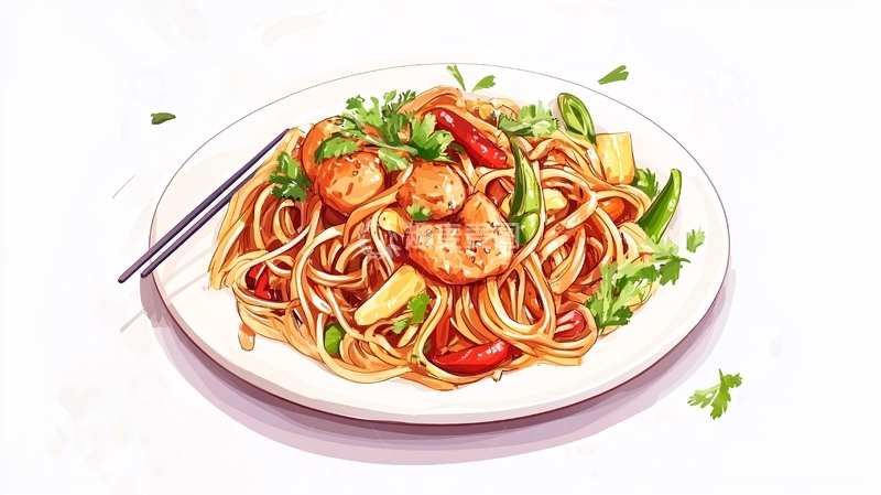 高清大图下载【趣麦麦图】热干面插画