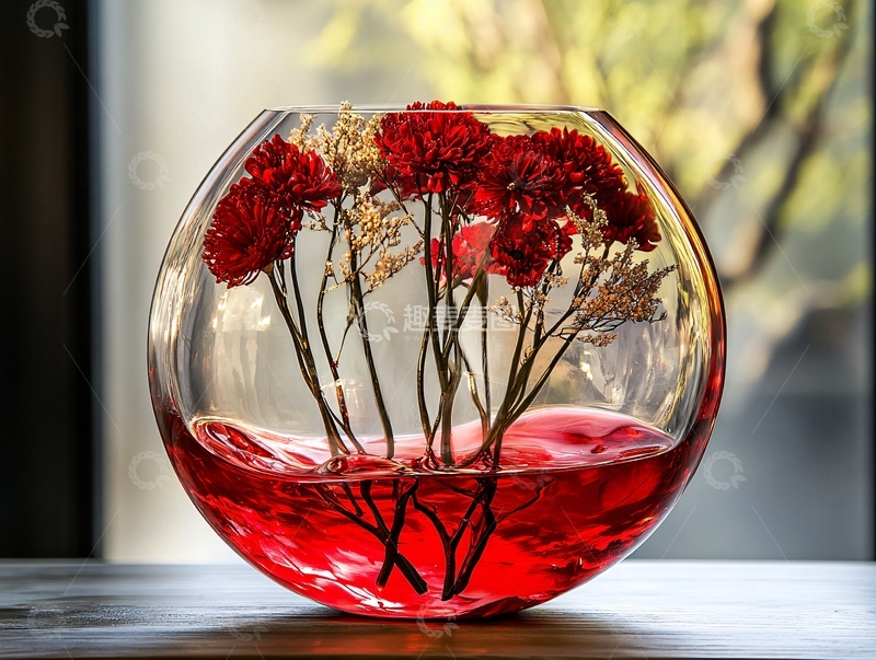 高清大图下载【趣麦麦图】红色玻璃花瓶