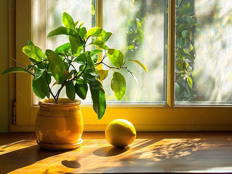 清晨窗外绿荫下的黄花1