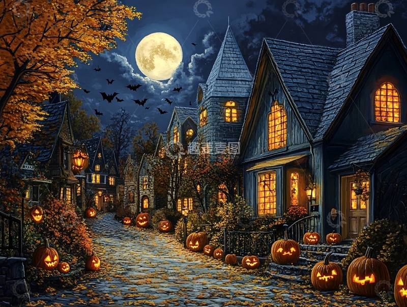 高清大图下载【趣麦麦图】万圣节南瓜小镇黑暗2