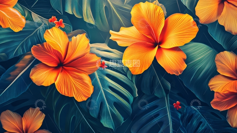 高清大图下载【趣麦麦图】田园风热带树叶花朵1