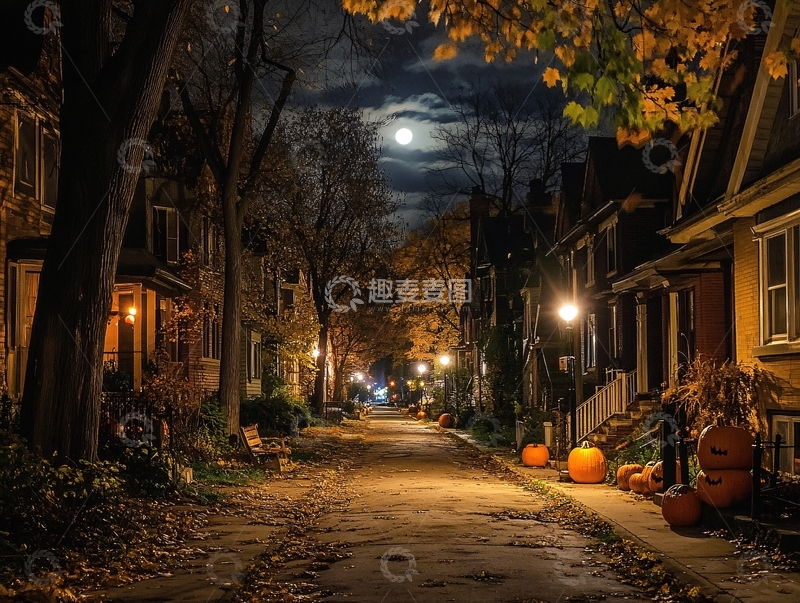 高清大图下载【趣麦麦图】万圣节南瓜小镇黑暗