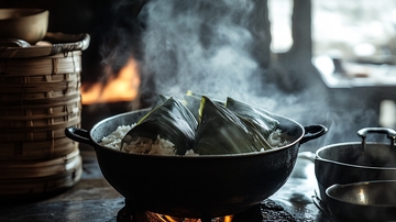 竹叶包裹粽子蒸煮1