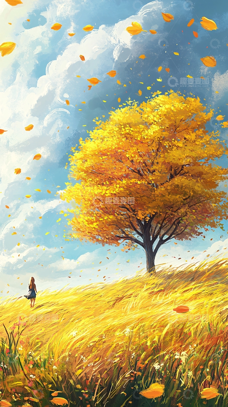 高清大图下载【趣麦麦图】秋天插画秋高气爽