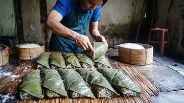 竹叶包裹糯米蒸