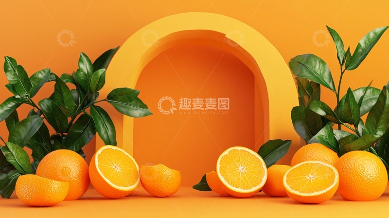 高清大图下载【趣麦麦图】活力西柚色立体背景3