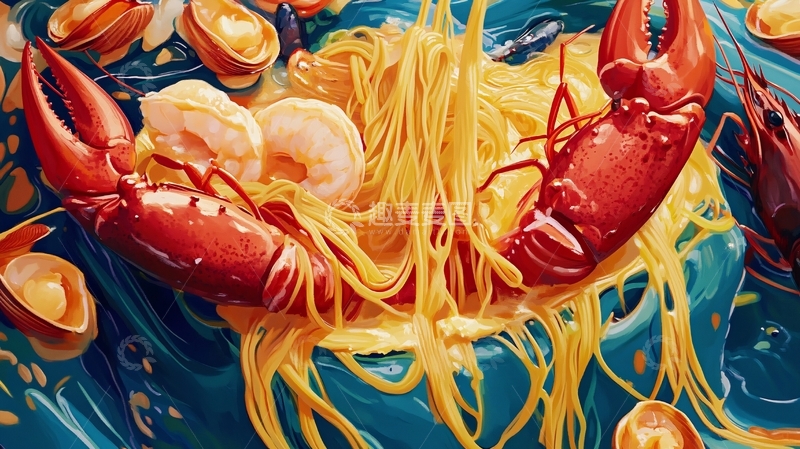高清大图下载【趣麦麦图】海鲜面插画1