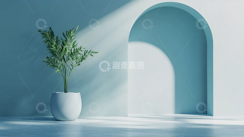 高清大图下载【趣麦麦图】蓝色的房间里的植物1