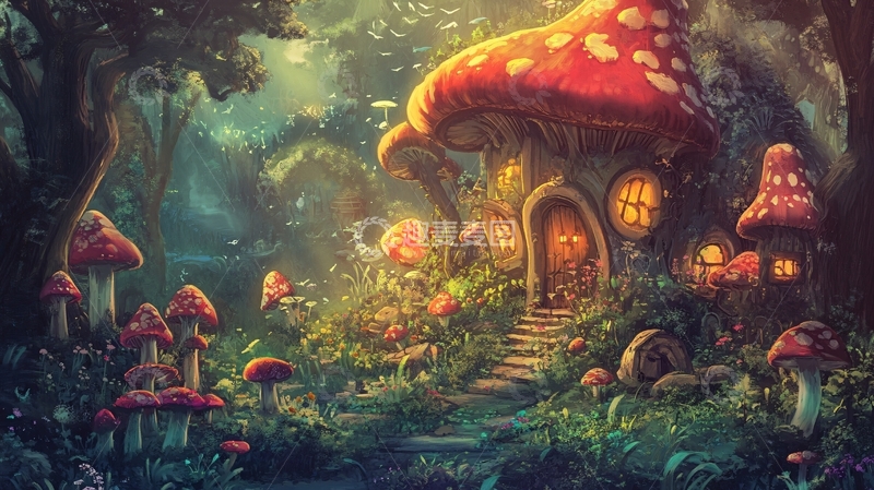 高清大图下载【趣麦麦图】蘑菇屋插画3
