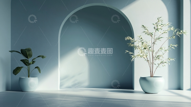 高清大图下载【趣麦麦图】蓝色的房间里的植物2