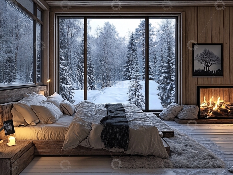 高清大图下载【趣麦麦图】室内舒适冬天地炉1