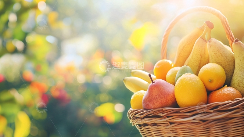 高清大图下载【趣麦麦图】柳条篮中各种水果
