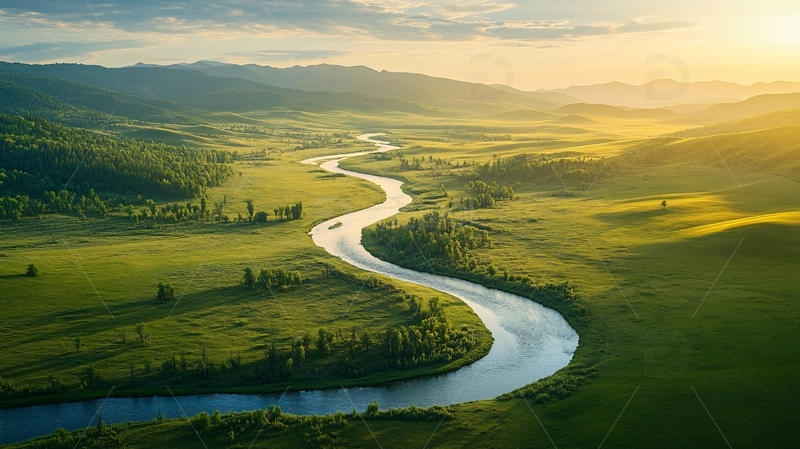 高清大图下载【趣麦麦图】草原蜿蜒河流