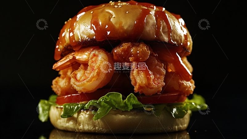 高清大图下载【趣麦麦图】手工虾仁芝士汉堡