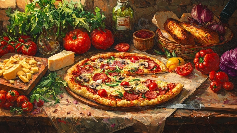 高清大图下载【趣麦麦图】披萨插画