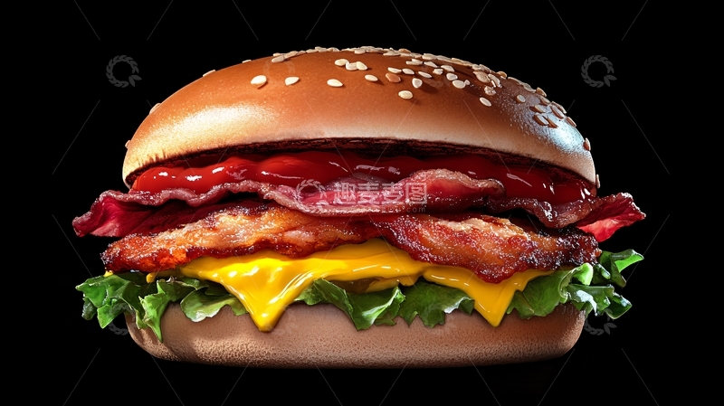 高清大图下载【趣麦麦图】培根芝士皇堡