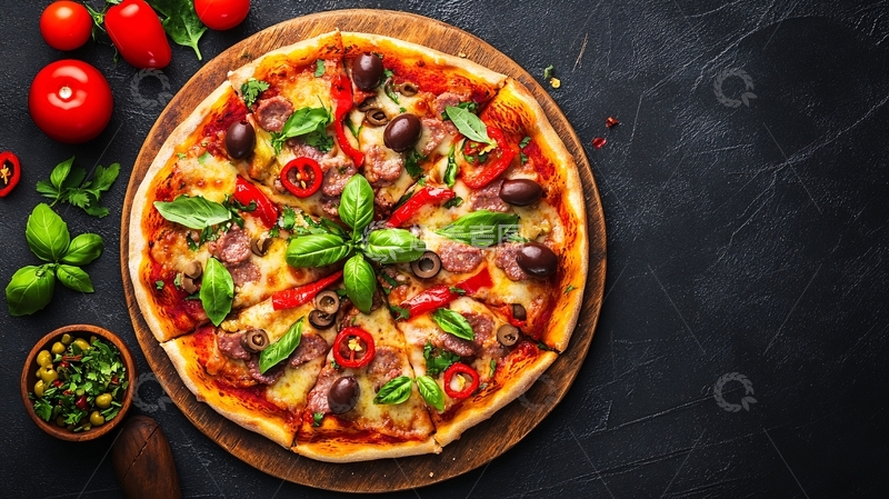 高清大图下载【趣麦麦图】黑底披萨