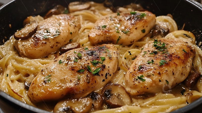 高清大图下载【趣麦麦图】照烧鸡肉意面