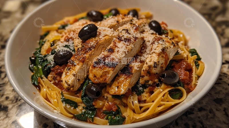 高清大图下载【趣麦麦图】意面鸡胸肉罗勒酱