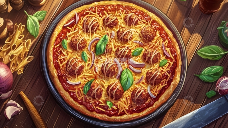 高清大图下载【趣麦麦图】披萨饼插画1