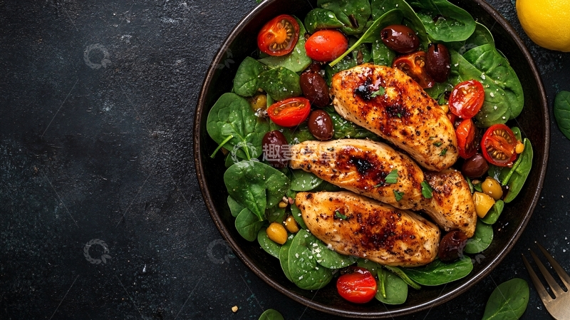 高清大图下载【趣麦麦图】鸡胸肉配罗勒青酱2