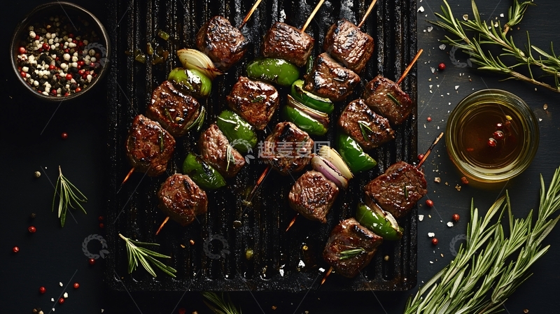 高清大图下载【趣麦麦图】牛肉串高清俯拍图片