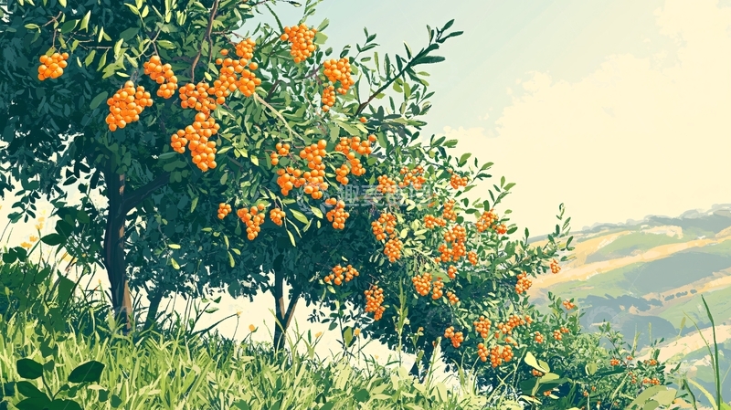 高清大图下载【趣麦麦图】黄皮树插画