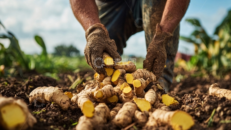 高清大图下载【趣麦麦图】生姜采摘