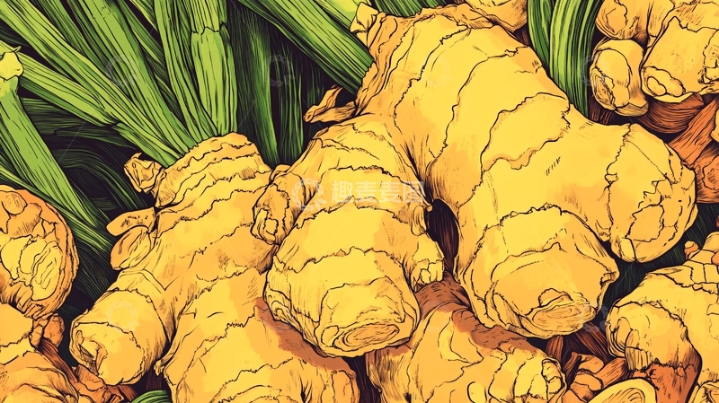 高清大图下载【趣麦麦图】生姜包装插画