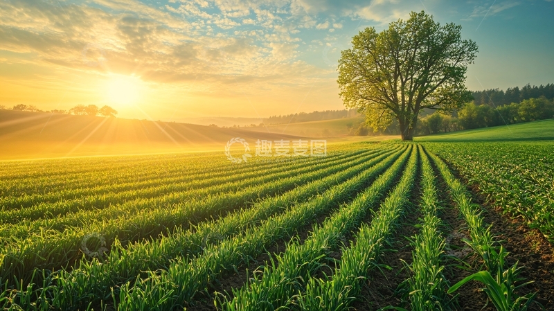 高清大图下载【趣麦麦图】庄稼地日出2