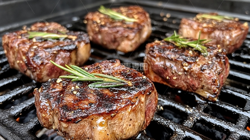 高清大图下载【趣麦麦图】炭烤台塑牛排5
