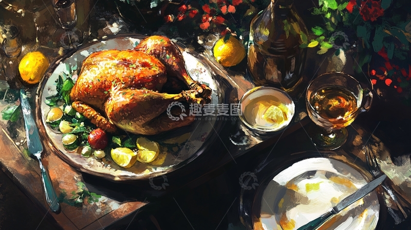 高清大图下载【趣麦麦图】冬季美食烤鸡