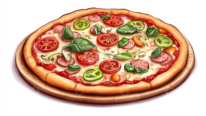 高清大图下载【趣麦麦图】美食披萨插画1