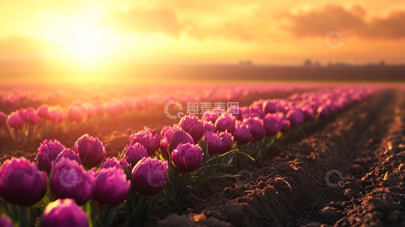 高清大图下载【趣麦麦图】夕阳下的郁金香