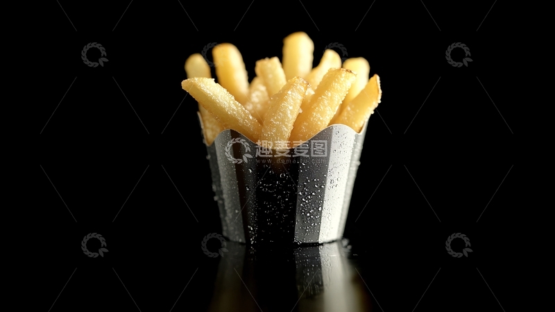 高清大图下载【趣麦麦图】-黑色背景美味薯条1