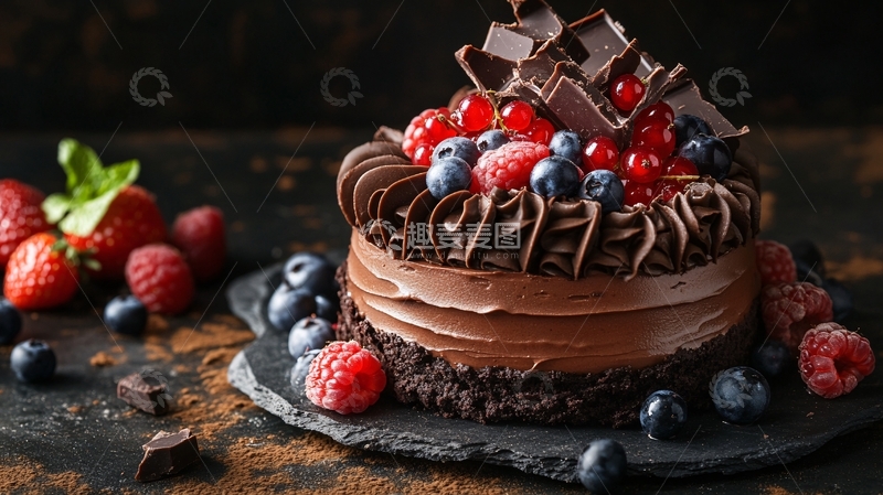 高清大图下载【趣麦麦图】巧克力树莓蛋糕图片
