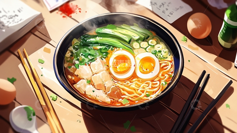高清大图下载【趣麦麦图】一碗面插画1