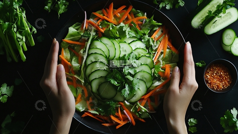 高清大图下载【趣麦麦图】黄瓜胡萝卜香辣沙拉