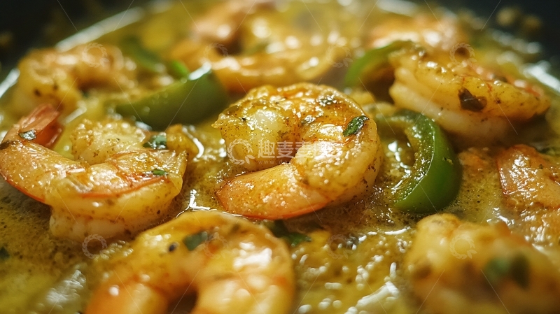 高清大图下载【趣麦麦图】青咖喱虾椰奶青椒